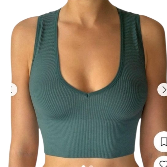 Tiger Friday Ribbed Crop Sports Bra Tank Top Medium Green Dance Activewear USA - Picture 2 of 9